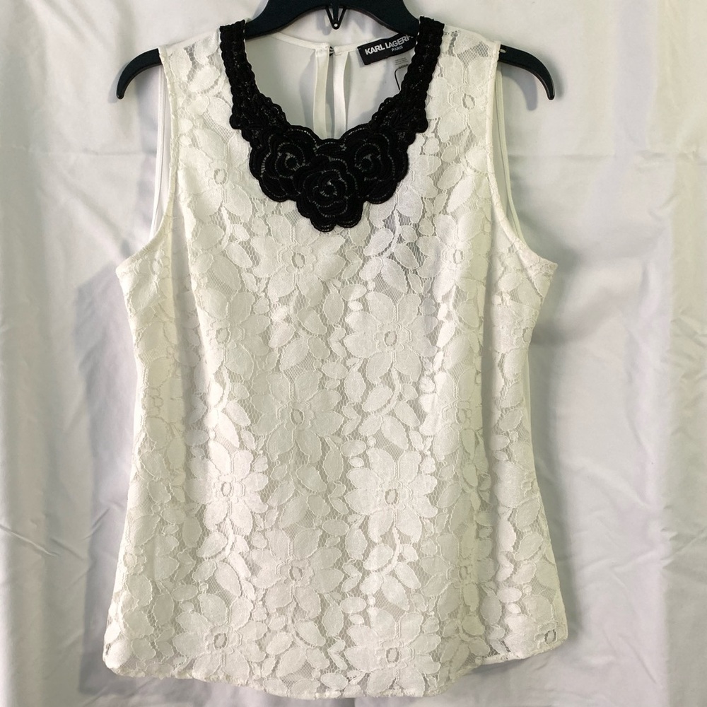 Karl Lagerfeld Small Cream Lace Sleeveless Blouse